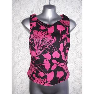 Carlisle Sleeveless Pink & Black Floral Print Back V-Neck Top 10